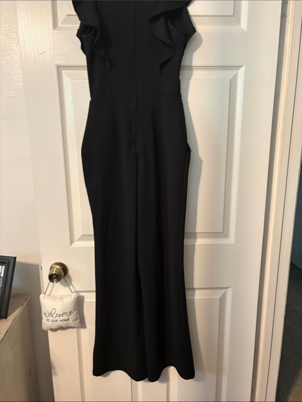 Classic Black Ruffle-Shoulder Jumpsuit - Picture 4 of 5